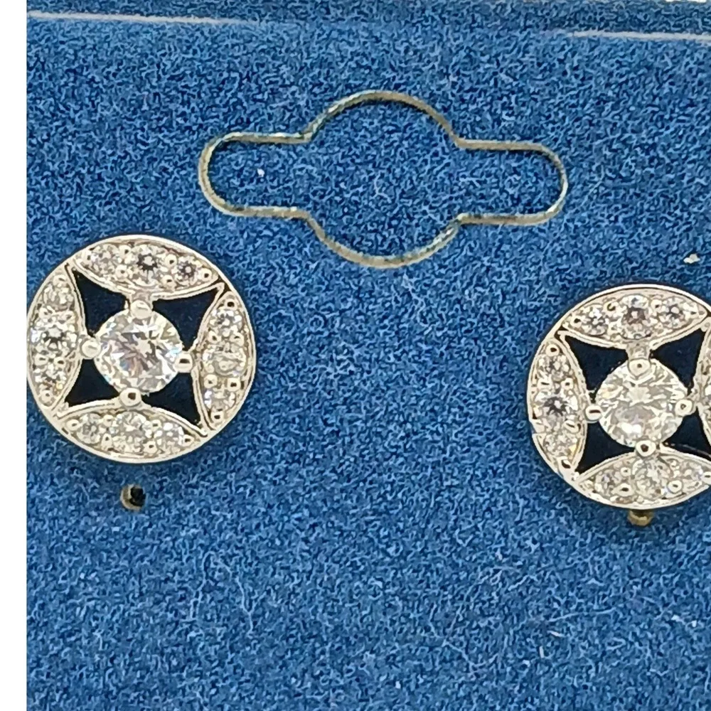 Vintage 1990s Cubic Zirconia Silver Tone‎ Geometric Round Stud Earrings New